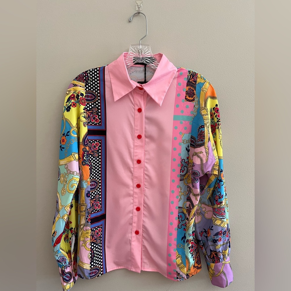 ZCrave Pink Multicolor Button-Up Shirt Size M
